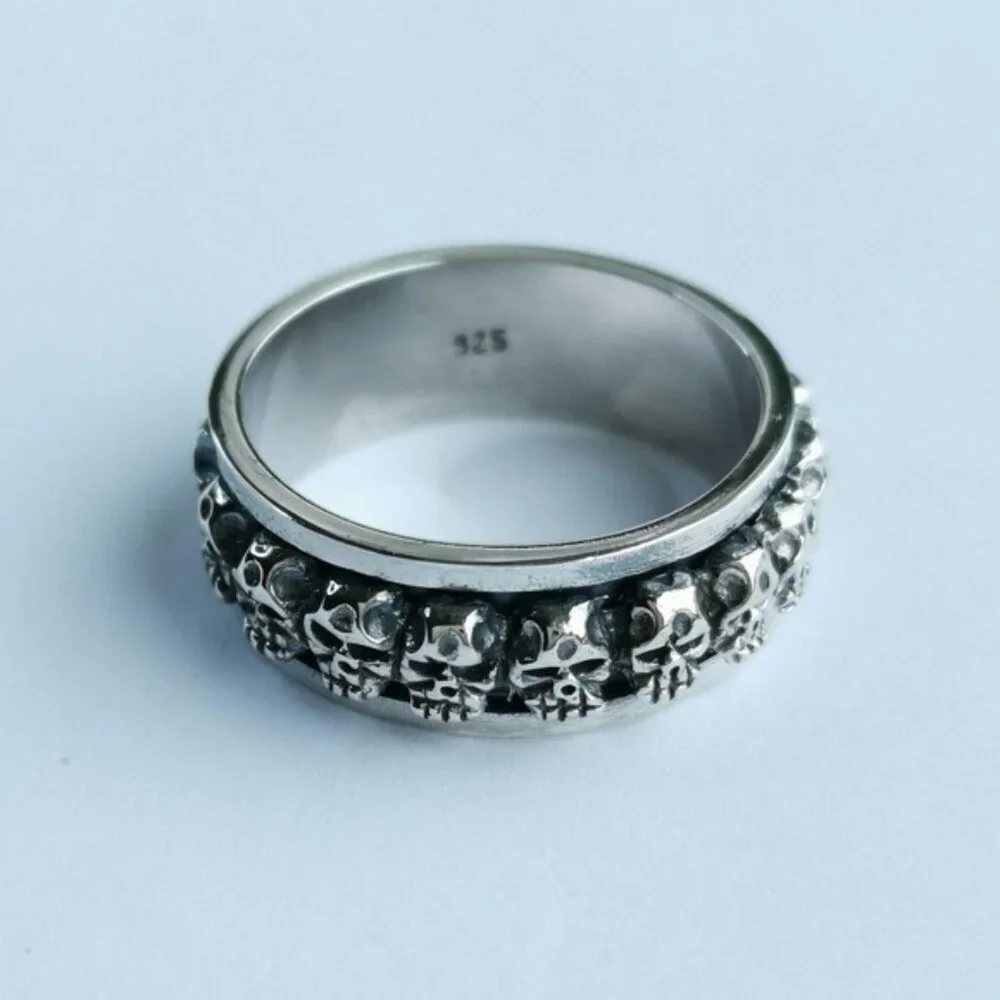 Multi Skull Band Spinning Spinner Ring in Sterling Silver size 11 🆕 unisex